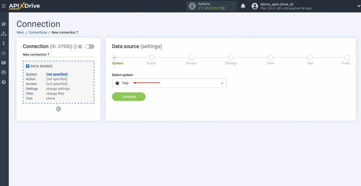 Tally and MailerLite integration | Select the data source system