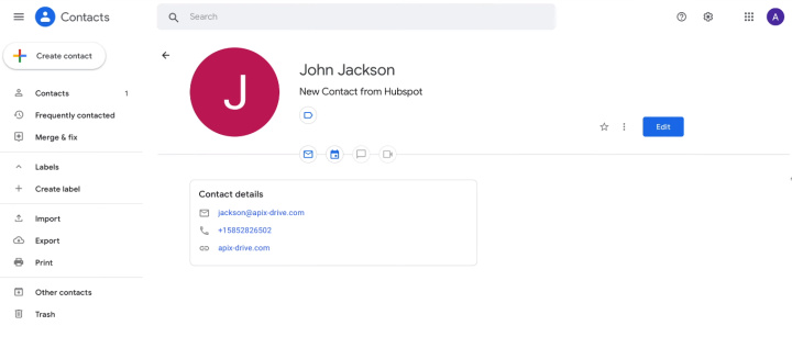 Benefits of HubSpot and Google Contacts integration | An item in Google Contacts