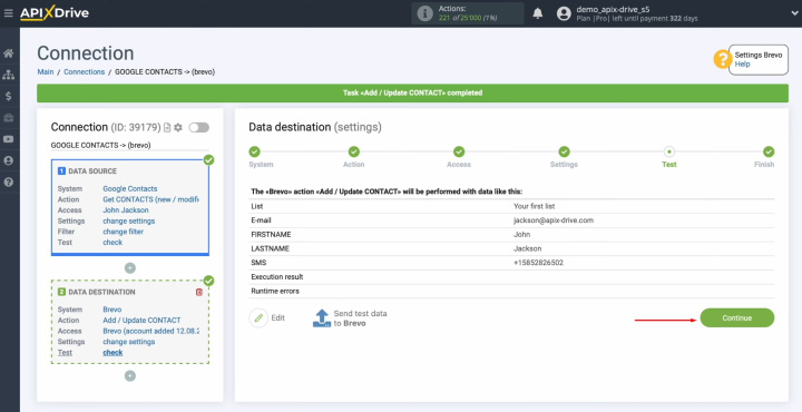 Google Contacts and Brevo integration | If you are satisfied with everything, continue setting up