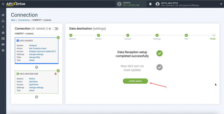 HubSpot and Notion integration | Click on the green button