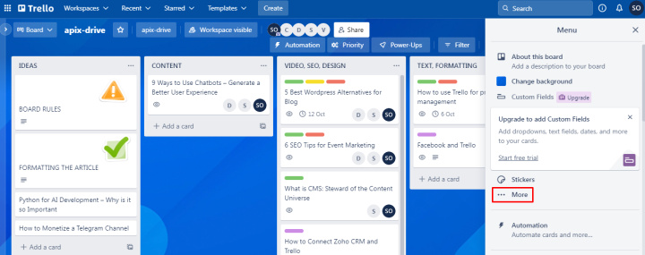 Duplicate a Trello board | Click "More"