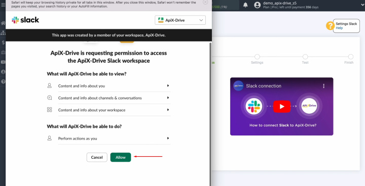 Tally and Slack integration | Grant ApiX-Drive access to work with your Slack account