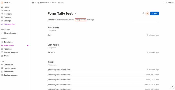 Tally and HubSpot integration | Go to the "Integration" section Tally and HubSpot integration | Go to the "Integration" section