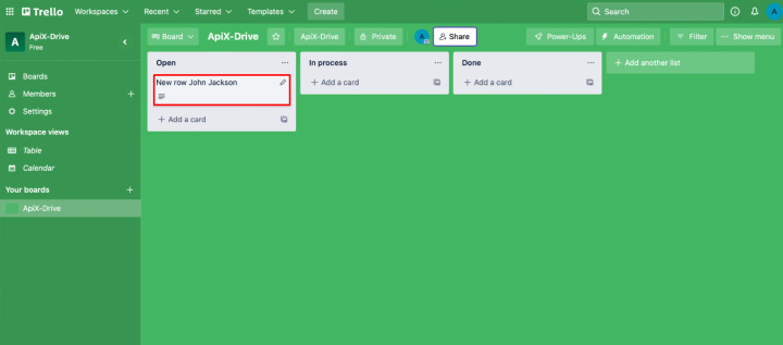 Google Sheets and Trello integration | The new task in Trello&nbsp;