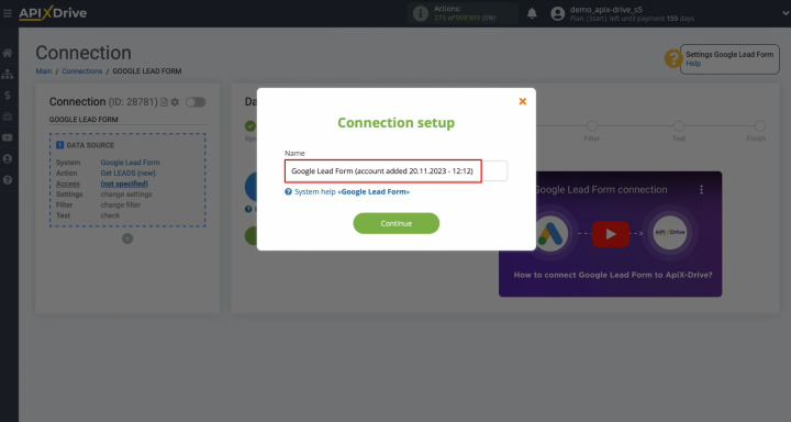Google Lead Form and Google Sheets integration | Give the connection a name