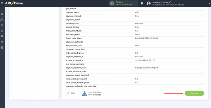 Elopage and Google Sheets integration | If you are satisfied with everything, click “Continue”