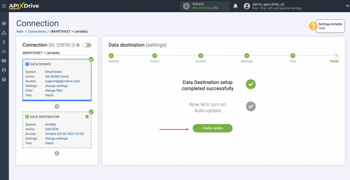 Smartsheet and Airtable integration | Click “Enable update”