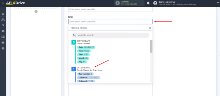 Google Sheets and Intercom integration | Define data using the variables