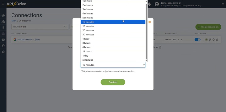 Select the time interval for auto-update