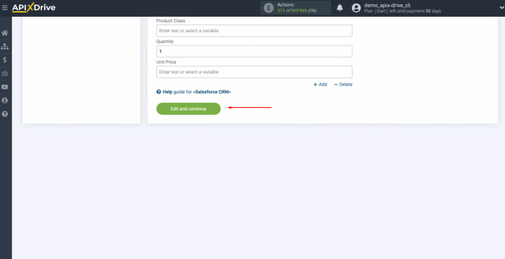 Salesforce CRM Webflow integration | Click “Edit and continue”