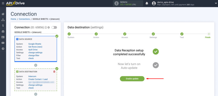 Google Sheets and Intercom integration | Enable update