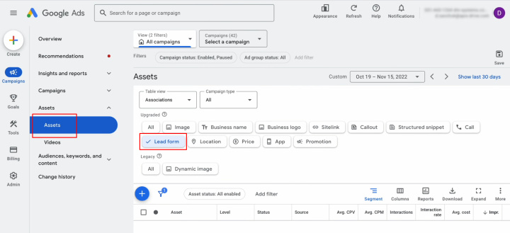 Google Lead Form and Google Sheets integration | Go to the “Assets” section