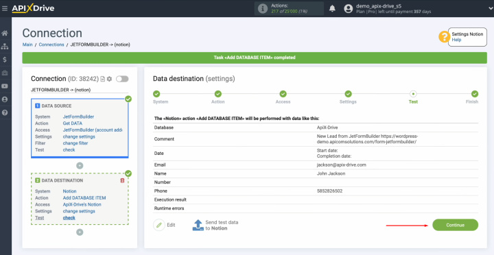 JetFormBuilder and Notion integration | Return to ApiX-Drive and continue setting up