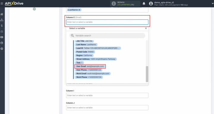 Google Lead Form and Google Sheets integration | Select a variable from the drop-down list