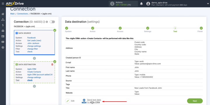 Facebook and Agile CRM integration | Testing stage