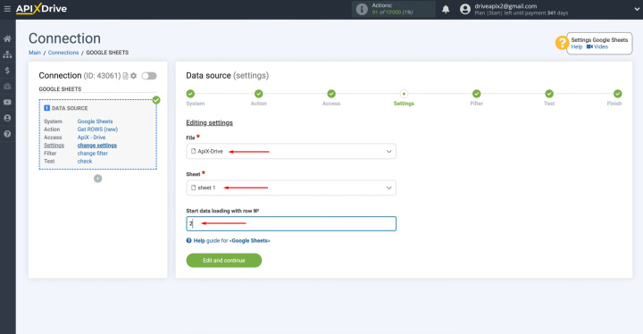 Google Sheets and Telesign integration | Specify the file, sheet, and the row number