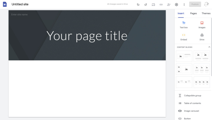 Getting started on a page in Google Sites