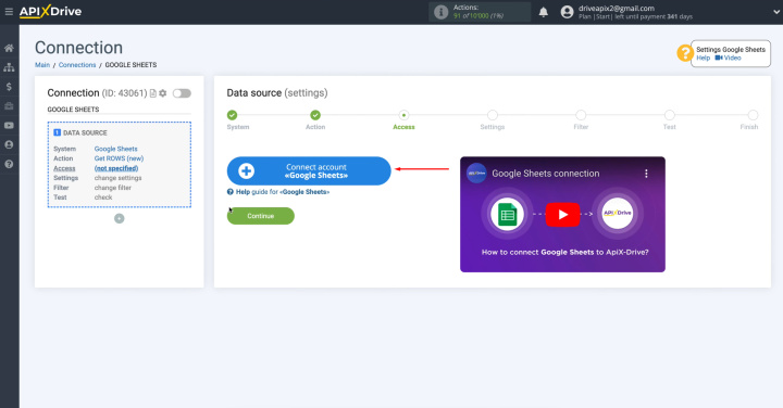 Google Sheets and Telesign integration | Connect your account to the ApiX-Drive