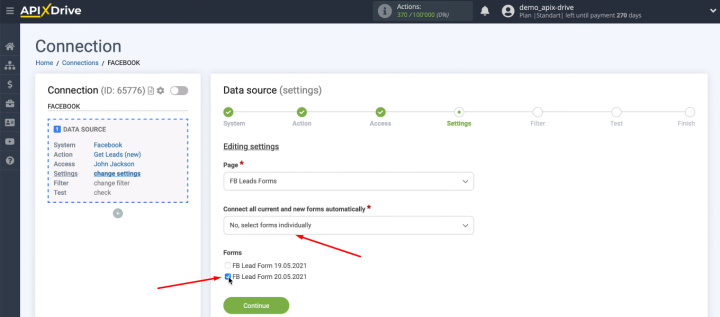 Facebook and Google Sheets integration | Selecting forms manually