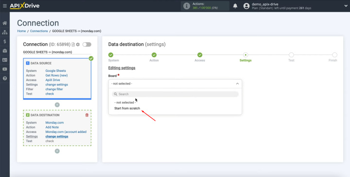 Google Sheets and Monday.com integration | Select the board