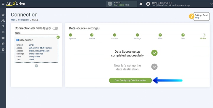 Go to the data destination