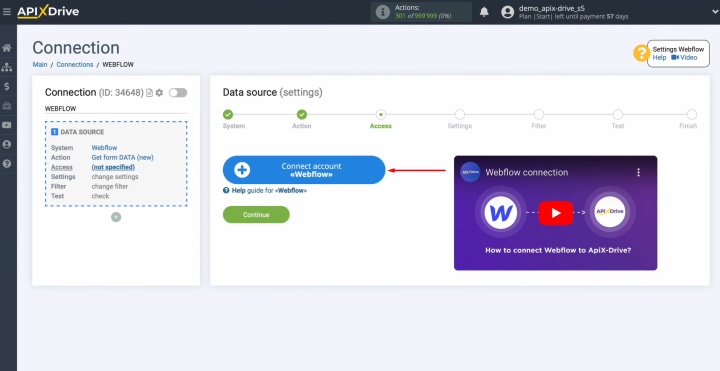Connect your Webflow account to ApiX-Drive