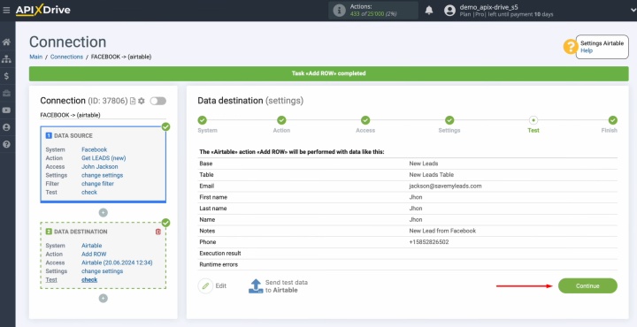 Return to ApiX-Drive and continue setting up Return to ApiX-Drive and continue setting up