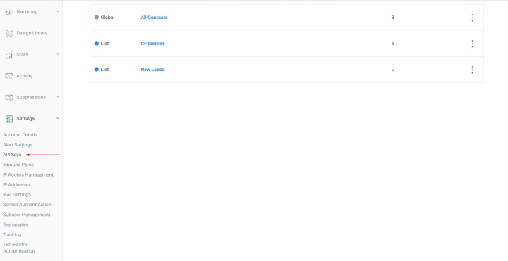 Google Contacts and SendGrid integration | Go to the API Keys section