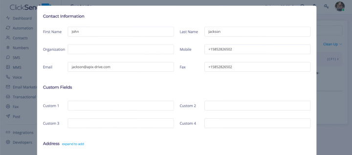 Google Sheets and ClickSend integration | The contact in ClickSend