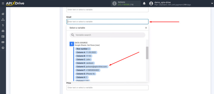 Google Sheets and ClickUp integration | Google Sheets variables