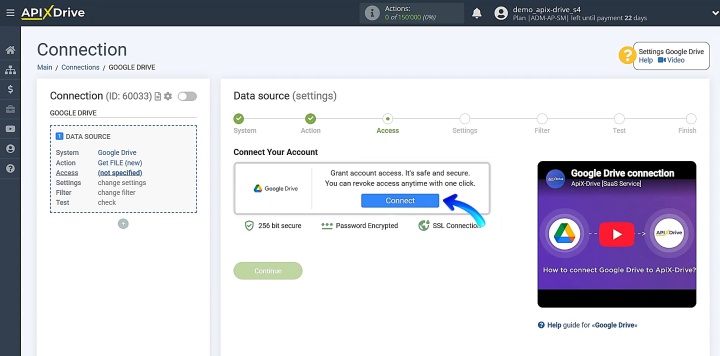 Connect your Google Drive account to ApiX-Drive