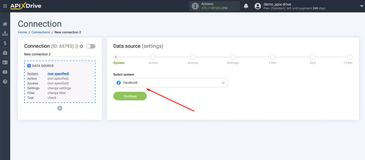 Facebook and Salesforce integration | Select the data source
