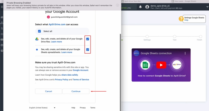 Webflow and Google Sheets integration | Ensure all required permissions are granted