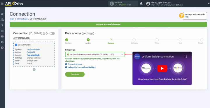 JetFormBuilder and Notion integration | Select the connected account