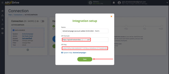 ActiveCampaign and Asana integration | Fill in the required fields&nbsp;