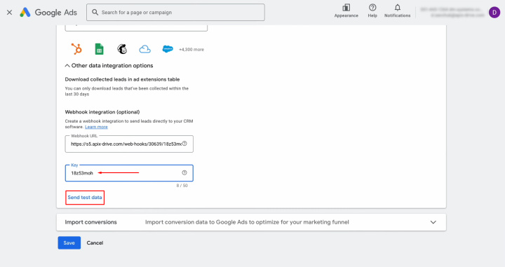 Google Lead Form and Trello integration | Paste part of the URL into the key field