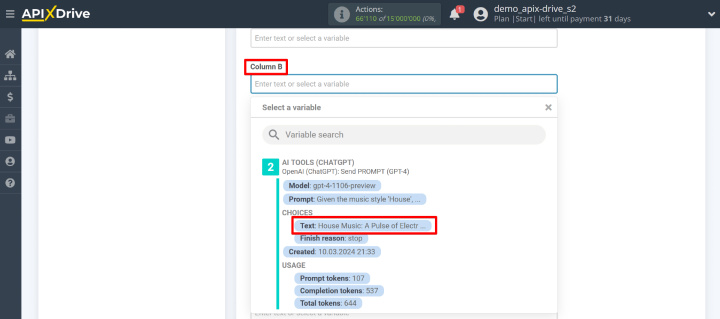 Integration for ChatGPT | We select a variable with the text of the article