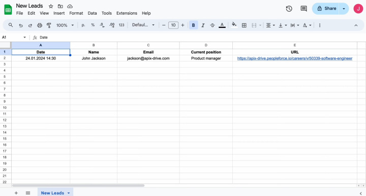 Google Sheets and PeopleForce integration | The personal data of potential employee