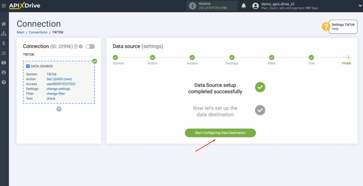 TikTok and Google Sheets integration | Click on the green button