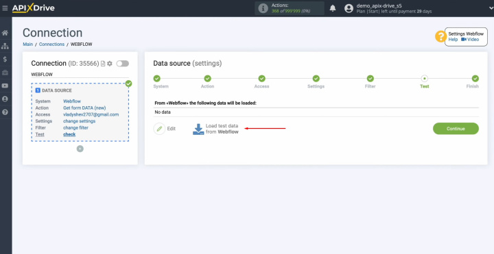 Webflow and Wrike integration | Return to ApiX-Drive and continue configuration