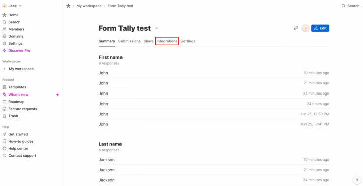 Tally and MailerLite integration | Go to the "Integration" section