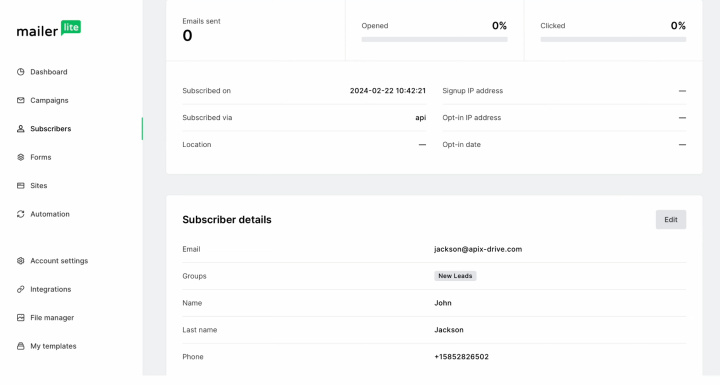 Tally and MailerLite integration | Result of connecting