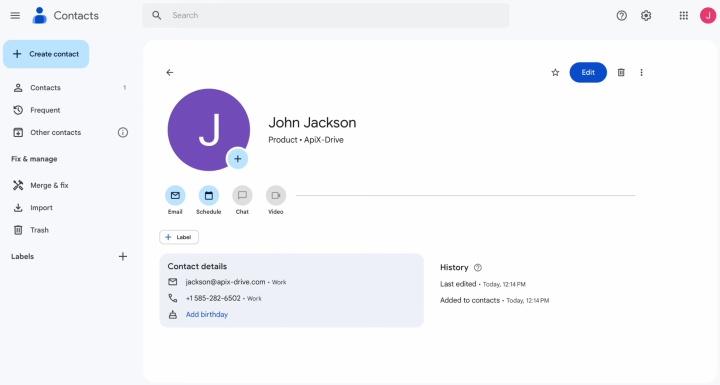 User's contact in Google Contacts
