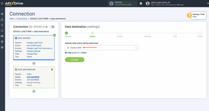 Google Lead Form and Trello integration | Select an action