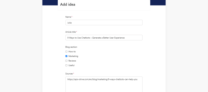 How to create forms in Asana | Select the "Marketing" option