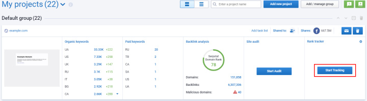 What is Serpstat | Click the&nbsp;Start Tracking&nbsp;button