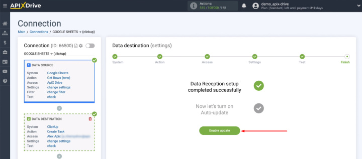 Google Sheets and ClickUp integration | Turn on automatic updates