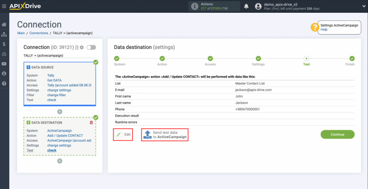 Tally and ActiveCampaign integration | Check the correctness of the settings