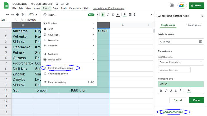How to Find Duplicates in Google Sheets |&nbsp;Let's create our own rule for our task