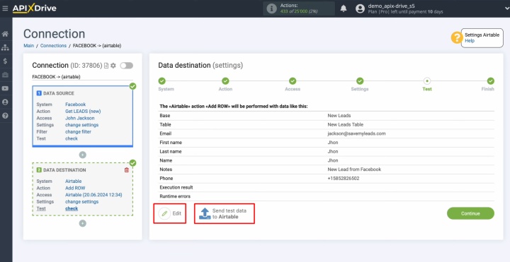 To check the result, click Send test data to Airtable To check the result, click Send test data to Airtable